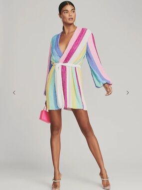 Retrofete Multicolor Striped Sequin Mini Dress